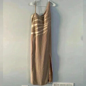 Terani Couture Formal Elegant Maxi Dress With Slit Tan Sz 10 Mother of the Bride